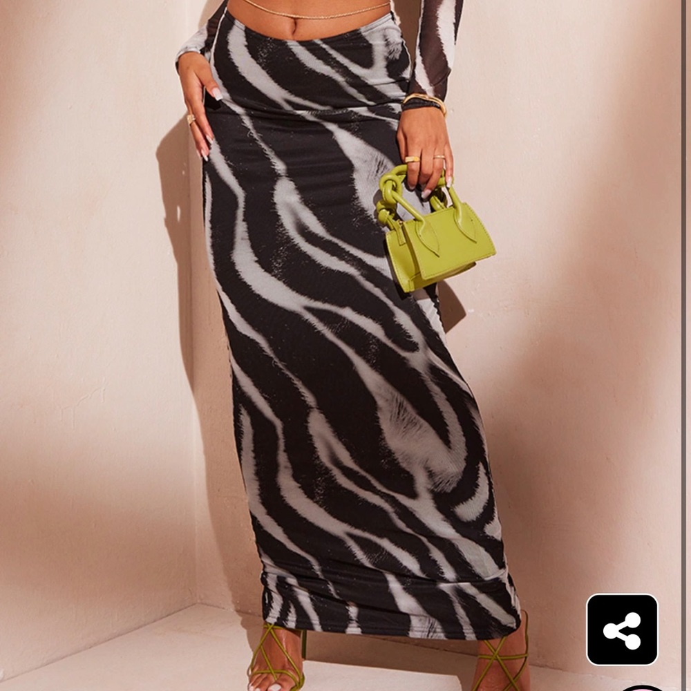 Recycled Black Zebra Printed Mesh Low Rise Midaxi Skirt from PLT size4